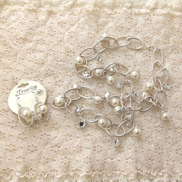 Vintage NEW True Handmade Pearl & Clear Glass Beads Silver Tone Necklace - Picture 7 of 7